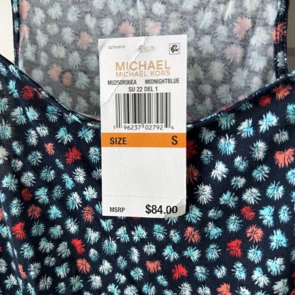 NWT Michael Kors Printed Sleeveless Tank Top Link Straps Size S Midnight Blue - Picture 3 of 5